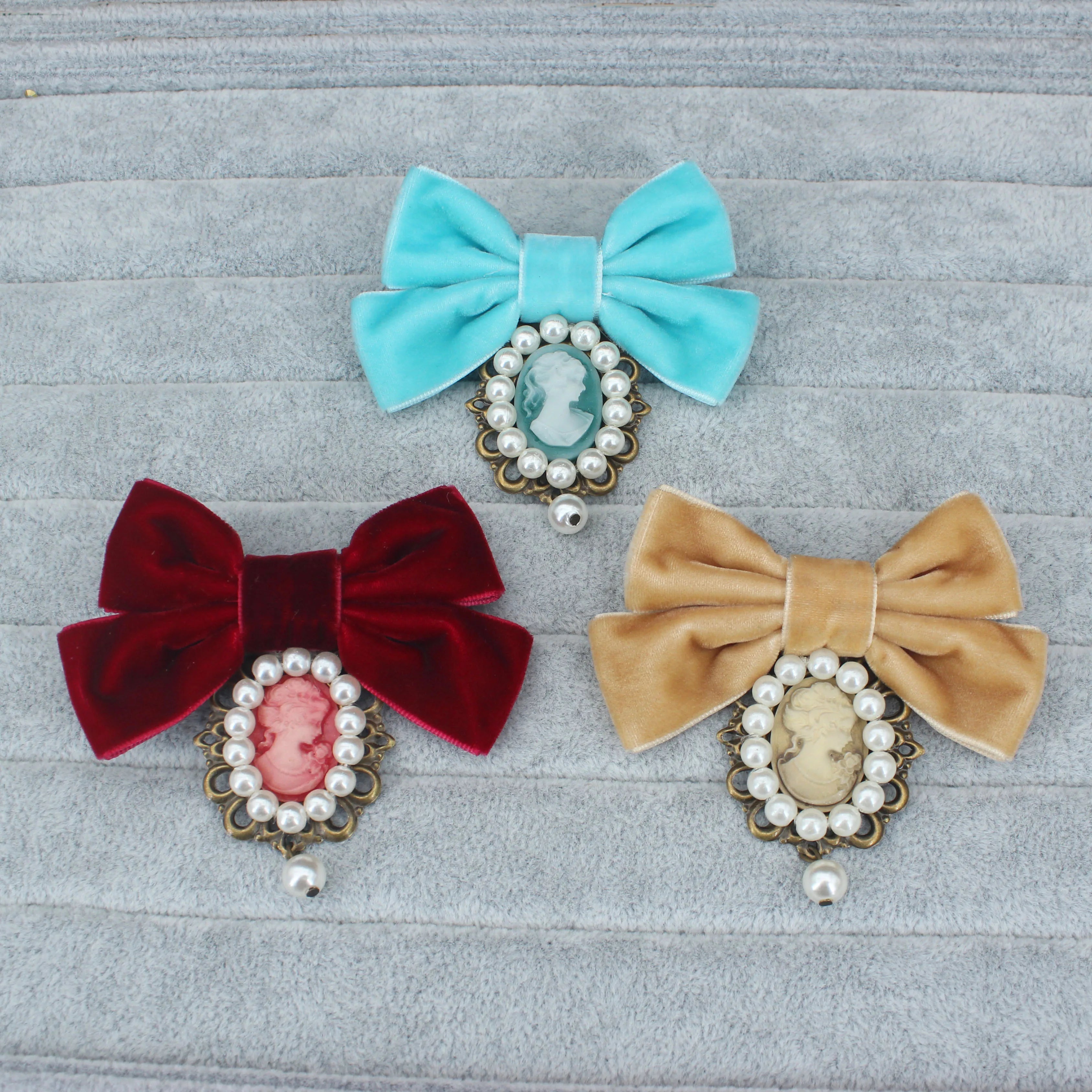 Beauty Head Ribbon Bowknot Brooches for Women Vintage Queen Cameo Pearl Brooch Pins Collar Tie Corsage Broche Costume Jewelry