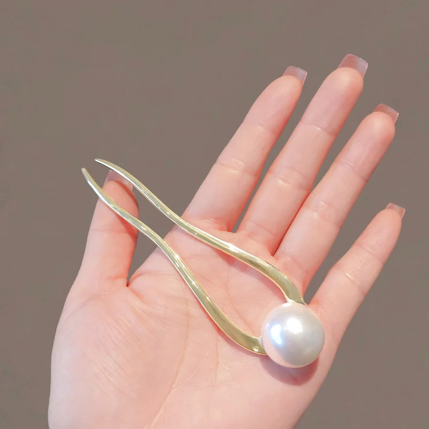 New Pearl Hairpins Korean U-shaped Metal Shell Hair Clip Pins Women Girls Hair Sticks Bun Maker Hair Styling Accessories Gifts