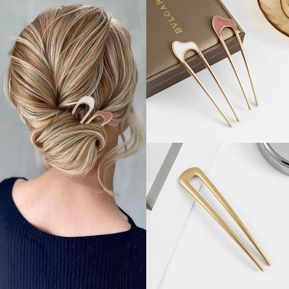 Metal Hair Pin Stick French Style U Shape Hair Clips Enamel U Sticks Pins For Women Girls Hairstyle Accessories Wholesale Gifts