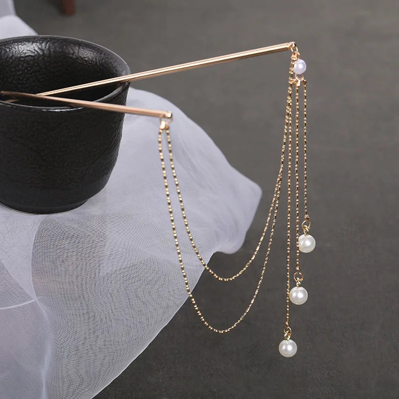 Long Tassel Double Chain Hair Pins Nunchaku Hairpin Chinese Hanfu Headdress Fashion Hair Style Design Tools  Bun Makers Gifts