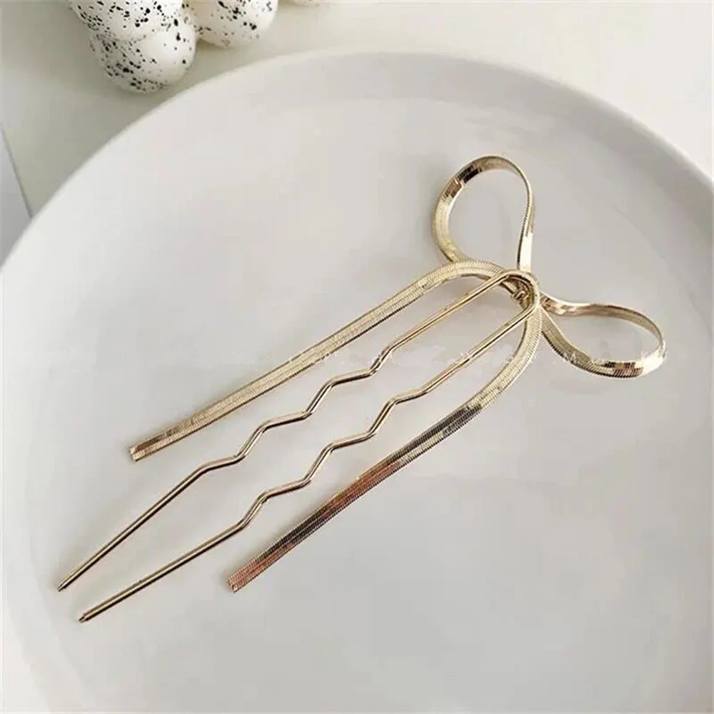 Fashion Metal U Shape Hair Stick For Women Silver Gold Color Elegant Shell Enamel Hairpin Female Hair Jewelry Accessories