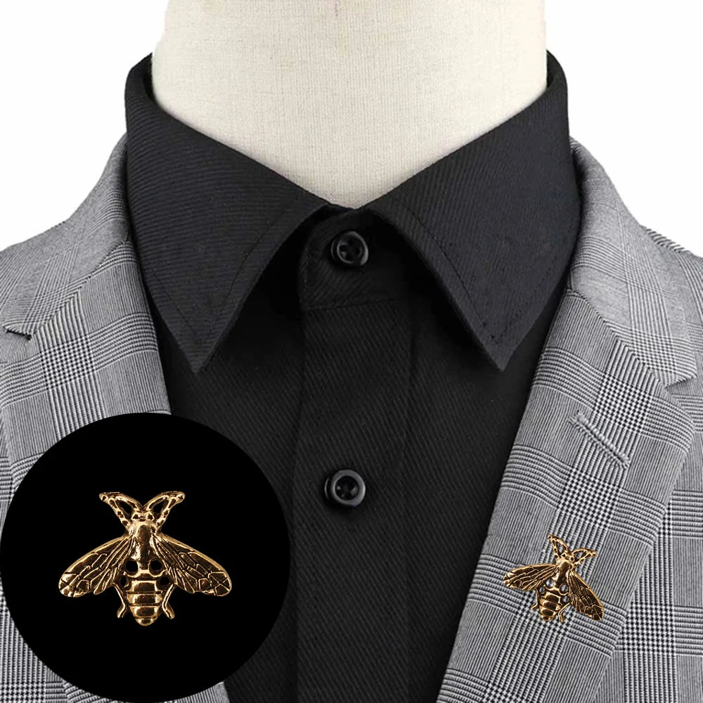 Vintage Bronze Alloy Brooch for Men Flower Bird Bee Insect Animal Brooch Shirt Collar Pin Brooches Jewelry Clothing Decoration