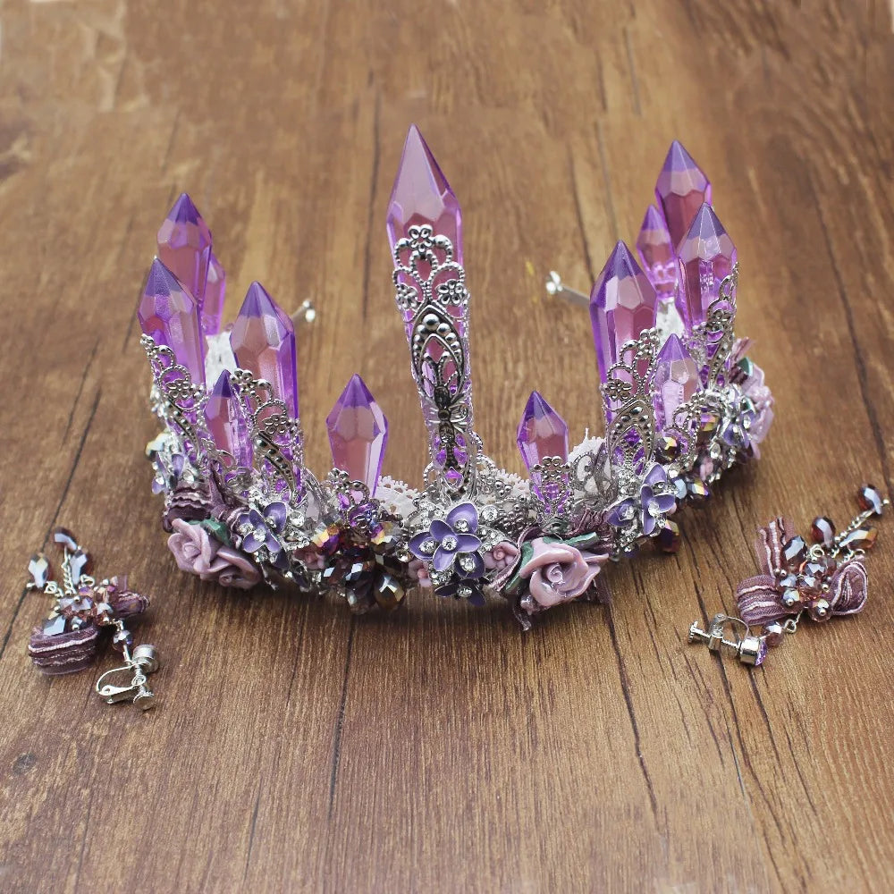 Handmade Luxurious Purple Crystal Bridal Tiara Crowns Queen King Diadem Hair Ornaments Wedding Bride Hair Jewelry Accessories