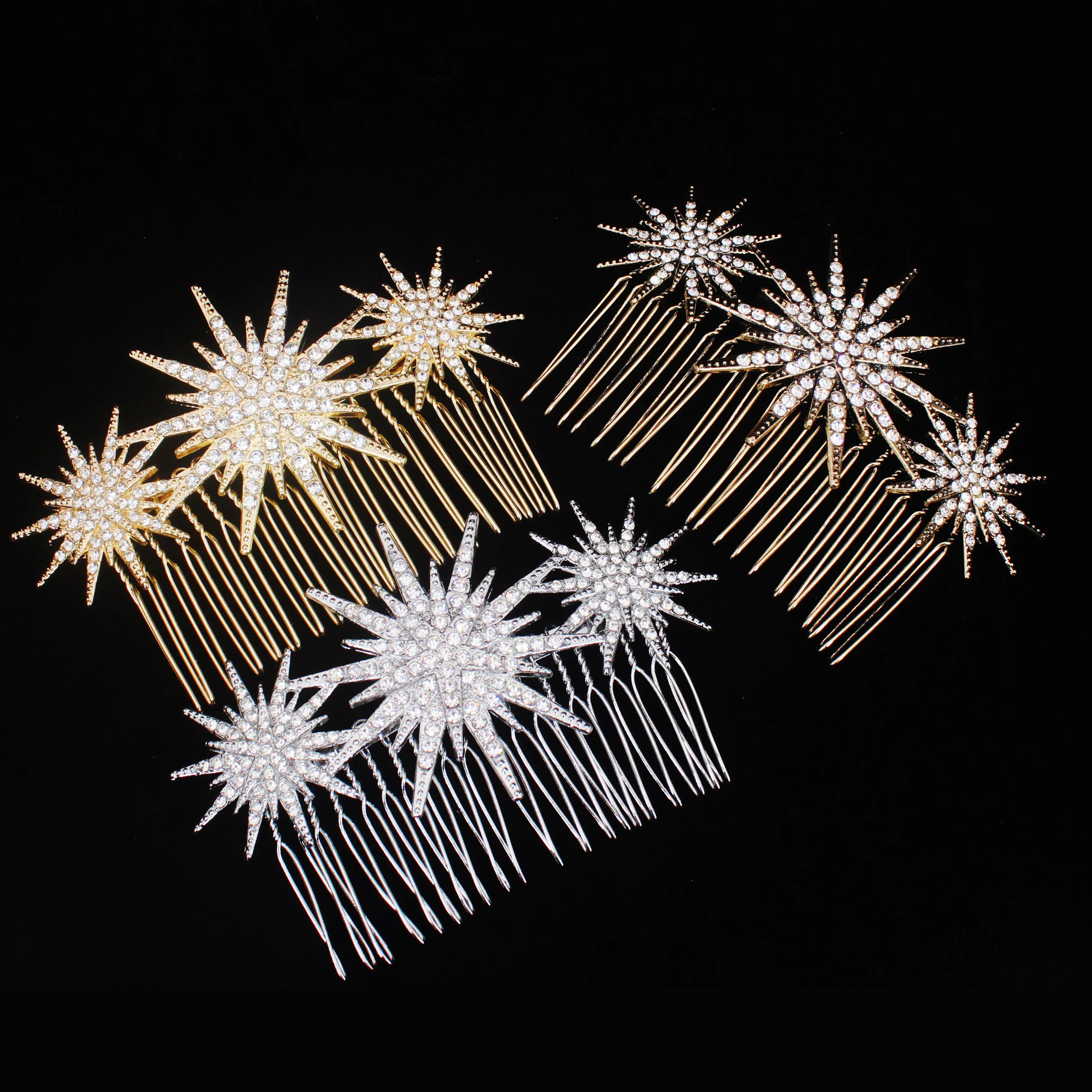 Bridal Wedding Hair Accessories Crystal Star Hair Combs Clips Jewelry for Women Rhinestone Bride Headpiece Party Bridesmaid Gift