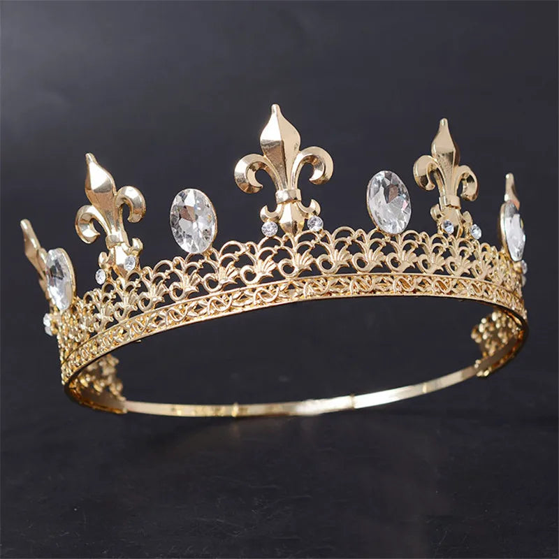 Adjustable Round Wedding King Tiara Crown Headpiece For Men Party Hair Ornaments Rhinestone Head Jewelry Accessories