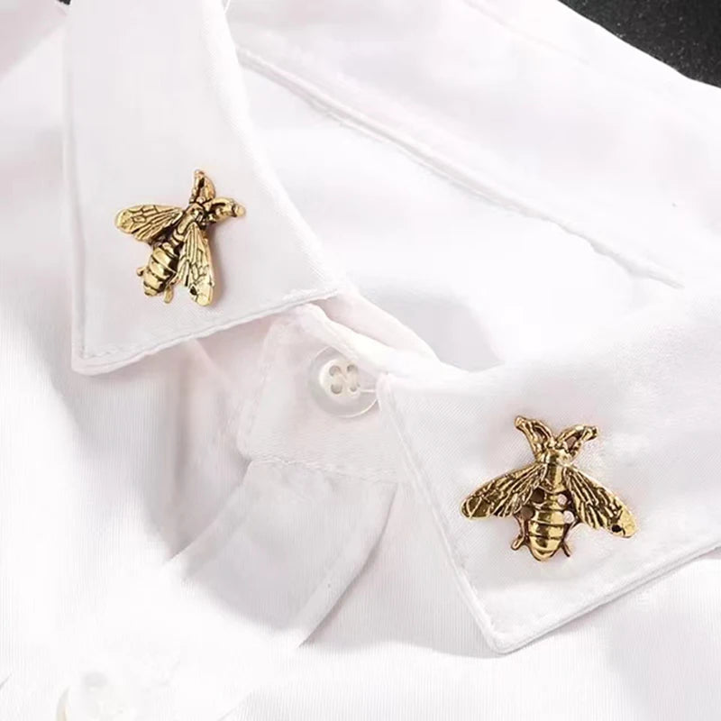 2PC Simple Metal Bee Lapel Pin Collar Pin Cute Animal Insect Brooch Pin for Women Men Shirt Suit Dress Fashion Cloth Accessories