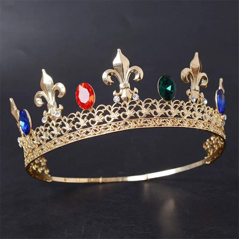 Adjustable Round Wedding King Tiara Crown Headpiece For Men Party Hair Ornaments Rhinestone Head Jewelry Accessories