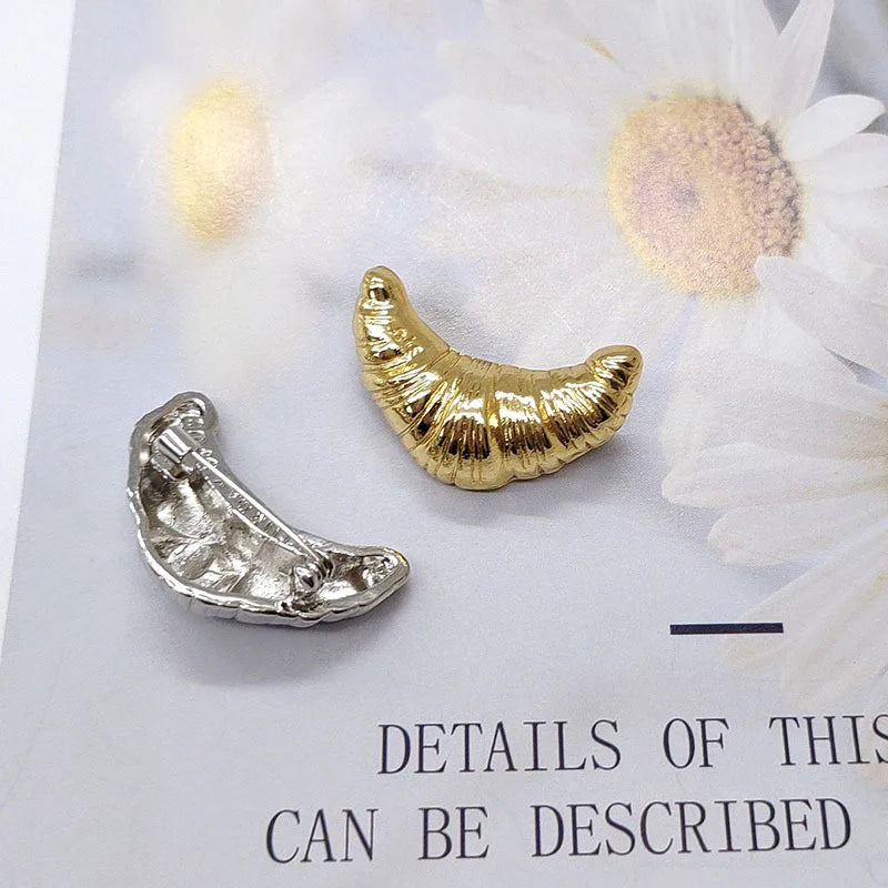Fashion Croissant Brooches for Men Women Couple Metal Pins Silver Gold Color Korean Multi-function Vintage Luxury Jewelry Gifts