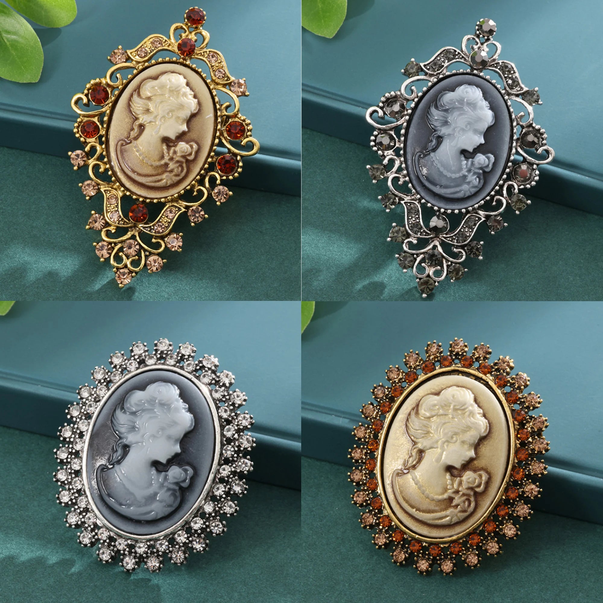 Vintage Victorian Cameo Elegant Queen Head Portrait Brooch For Women Antique Wedding Bridal Bouquet Clothing Jewelry Gifts