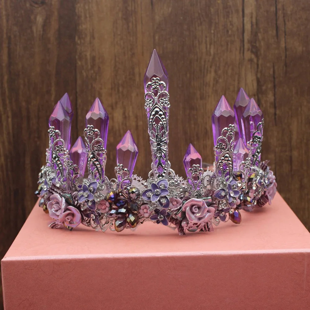 Handmade Luxurious Purple Crystal Bridal Tiara Crowns Queen King Diadem Hair Ornaments Wedding Bride Hair Jewelry Accessories