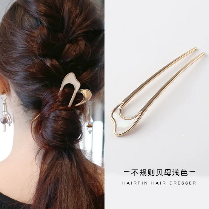 New Luxury Silver Gold Color Turquoise Hairpin for Women Metal U Shape Shell Enamel Hair Stick Hairwear Accessories Jewelry Gift