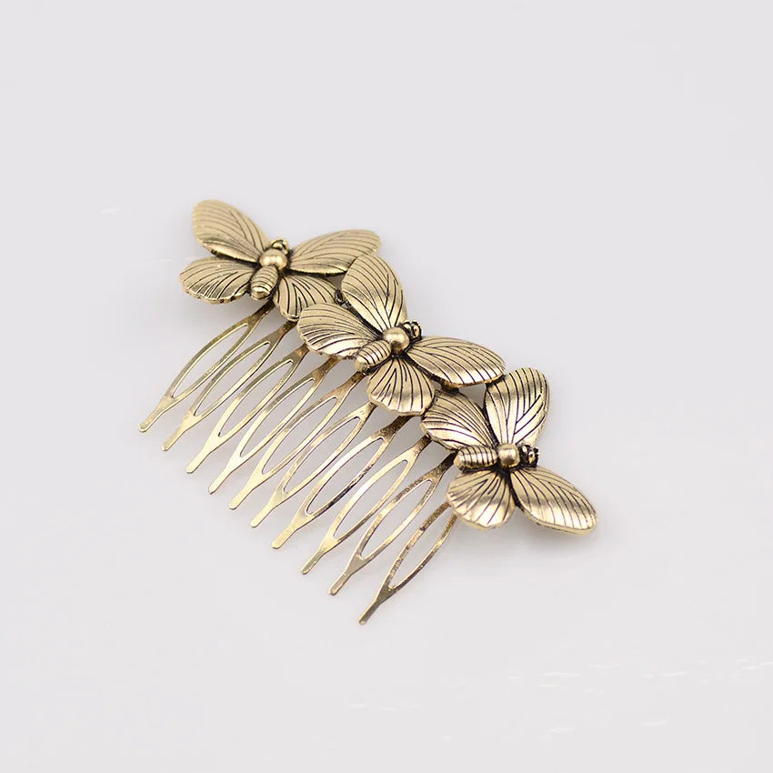 Vintage Fashion Alloy Retro Butterfly Hair Combs Ancient Style Tiara Bohemia Bride Hair Comb Headdress Hair Jewelry Accessories