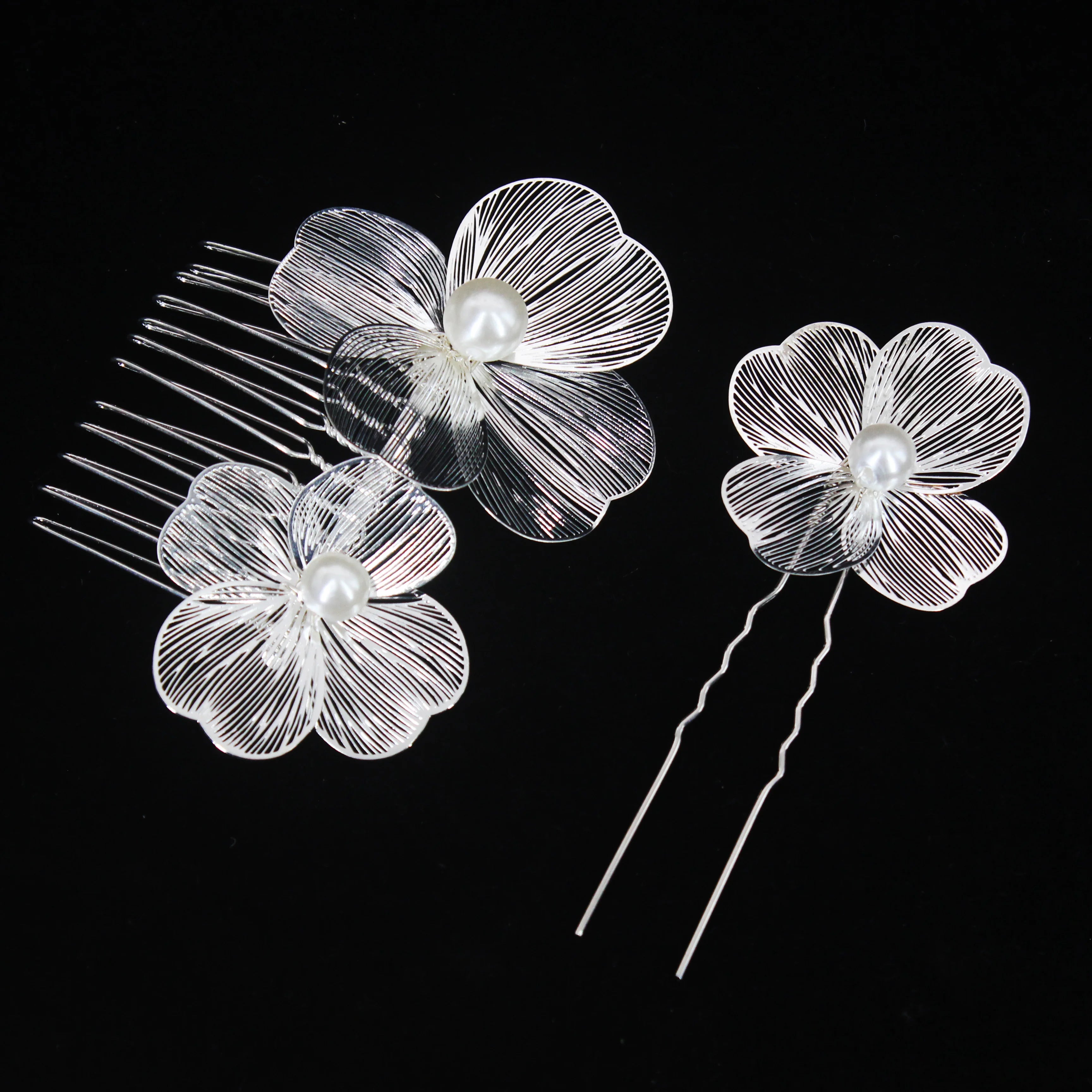 2PCS Bridal Headdress Handmade Flower Pearl Hair Comb Pins Wedding Styling Jewelry Fashion Insert Comb Hair Accessories Gifts