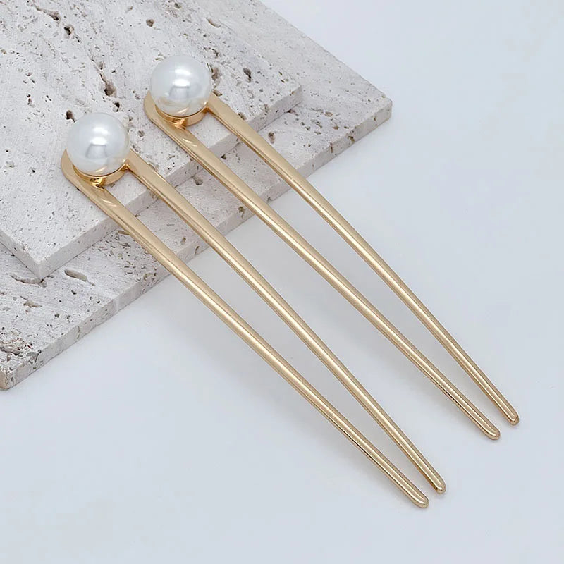 Simple Imitation Pearl Hair Sticks Elegant U-Shape Metal Hairpins For Women Girls Fashion Bun Styling Tools Hair Accessories