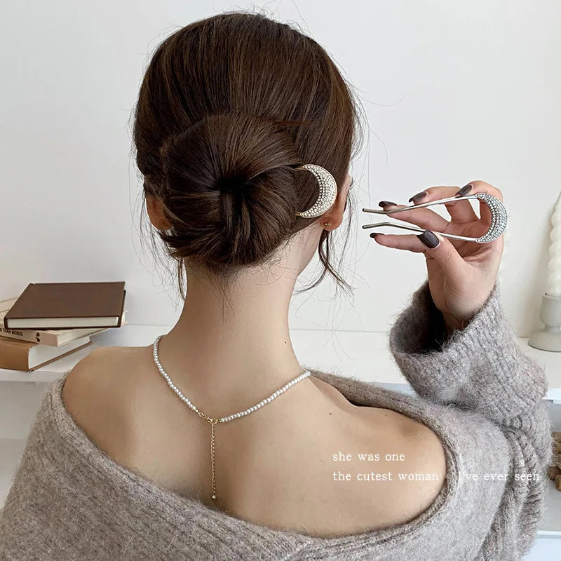 New U Shaped Hairpins Clips for Women Korean Crystal Elegant Metal Forks Vintage Pearl Styling Hairpins Hair Styling Tools Gifts