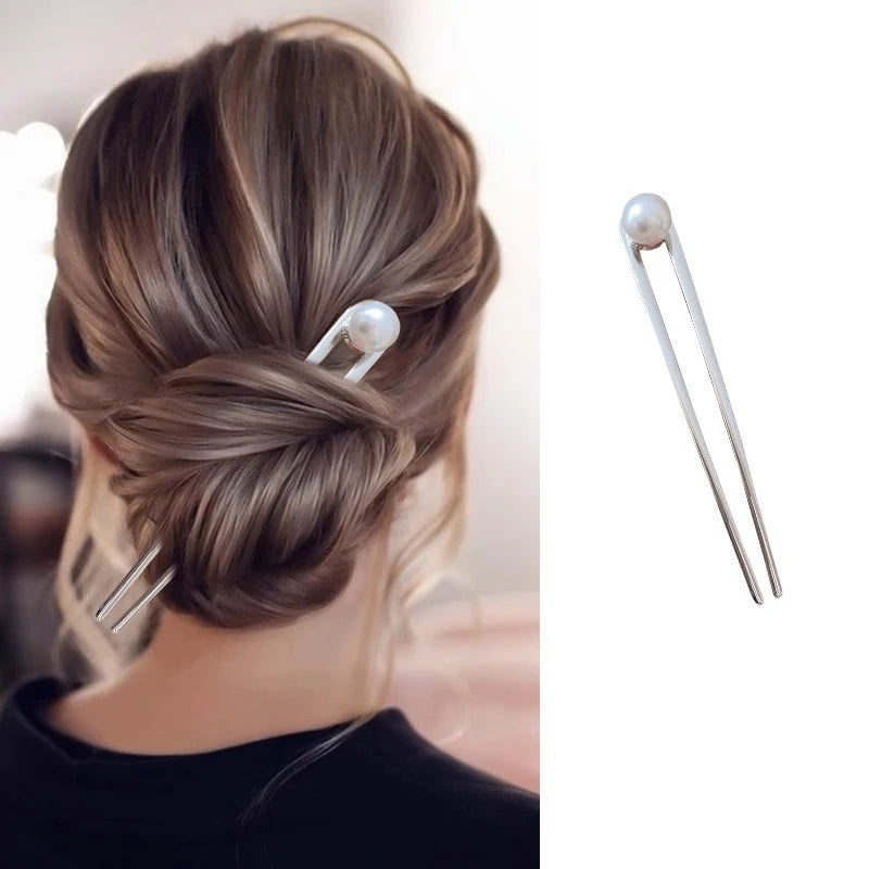 Korean Hair Accessories Metal U Shape Hair Pins For Women Girls Silver Gold Color Hairwear Simple Heart Shaped Hair Sticks Gifts