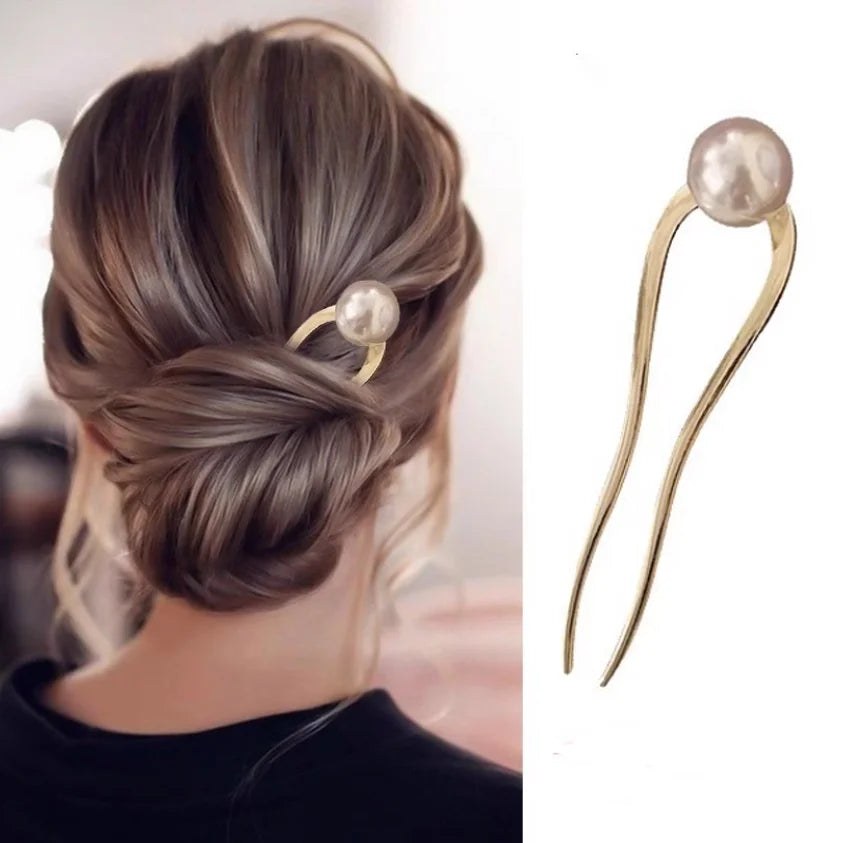 New Pearl Hairpins Korean U-shaped Metal Shell Hair Clip Pins Women Girls Hair Sticks Bun Maker Hair Styling Accessories Gifts